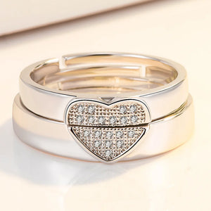 925 Sterling Silver Heart-Shaped Couple Open Ring
