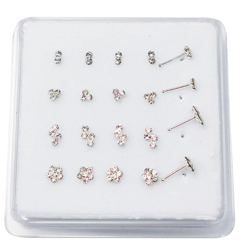 925 Sterling Silver Nose Stud Clear Crystal Nariz Women Pircing