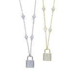 925 Silver CZ Padlock Pendant Necklace Bling Charm Station Chain