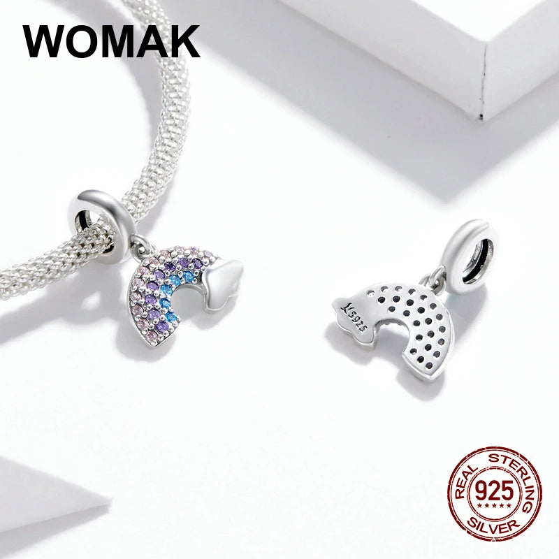 925 Silver Rainbow Pendant Zircon Charm Beads for Jewelry Making