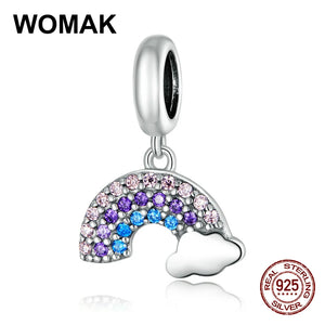 925 Silver Rainbow Pendant Zircon Charm Beads for Jewelry Making