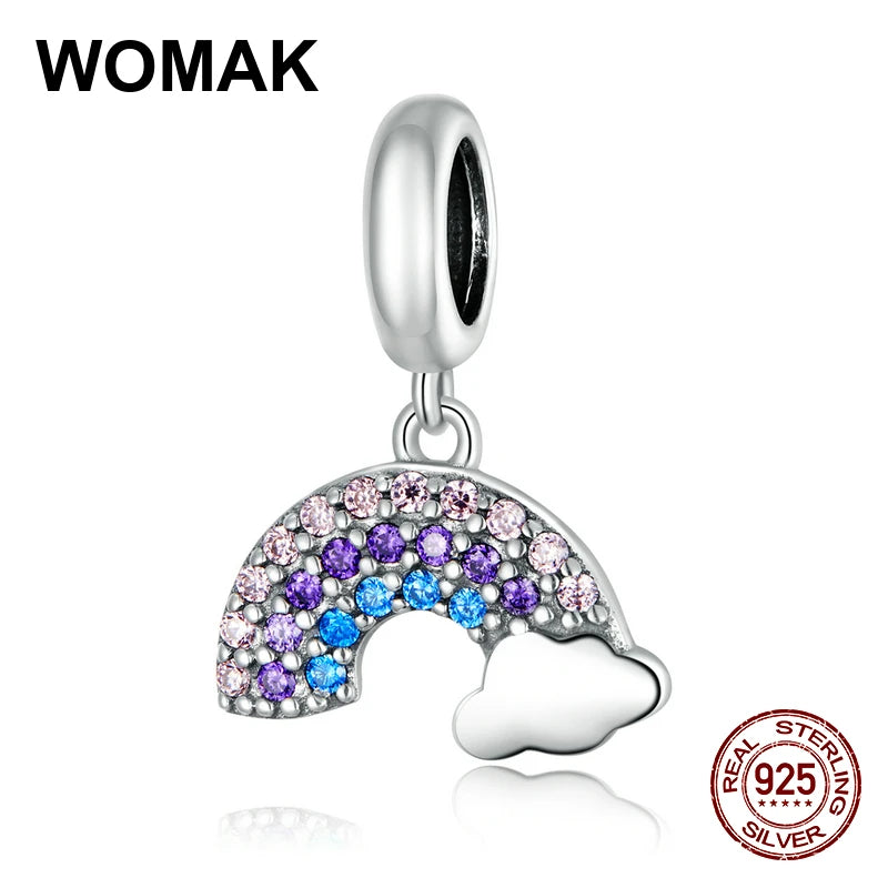 925 Silver Rainbow Pendant Zircon Charm Beads for Jewelry Making