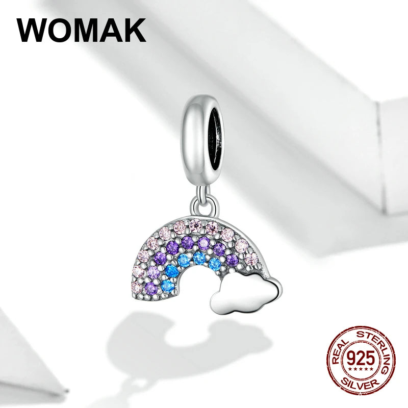 925 Silver Rainbow Pendant Zircon Charm Beads for Jewelry Making