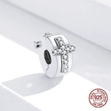 925 Sterling Silver Zircon Cross Beads Fixed Buckle Charm for Bangle Bracelet