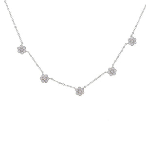 925 Sterling Silver CZ Flower Choker Necklace