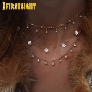 925 Sterling Silver CZ Flower Choker Necklace