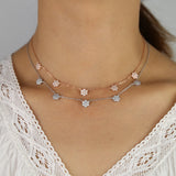 925 Sterling Silver CZ Flower Choker Necklace