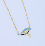 925 Silver Pear Drop CZ Evil Eye Charm Necklace