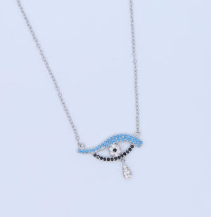 925 Silver Pear Drop CZ Evil Eye Charm Necklace