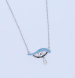 925 Silver Pear Drop CZ Evil Eye Charm Necklace