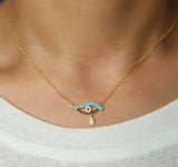 925 Silver Pear Drop CZ Evil Eye Charm Necklace