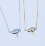 925 Silver Pear Drop CZ Evil Eye Charm Necklace