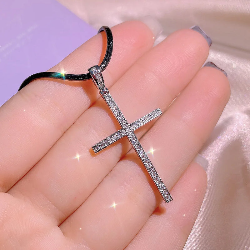 925 Silver Zirconium Cross Necklace Geometric Pendant Jewelry