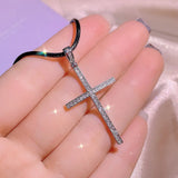 925 Silver Zirconium Cross Necklace Geometric Pendant Jewelry