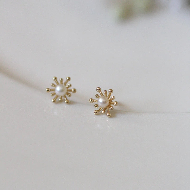 925 Silver Plated Stud Earrings for Women Flower Pearl Jewelry