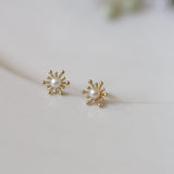925 Silver Plated Stud Earrings for Women Flower Pearl Jewelry