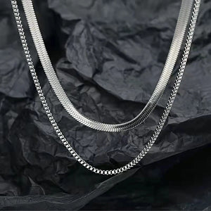 925 Sterling Silver 2pcs Chain Necklace Set Snake Jewelry Men Women