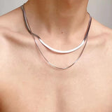 925 Sterling Silver 2pcs Chain Necklace Set Snake Jewelry Men Women