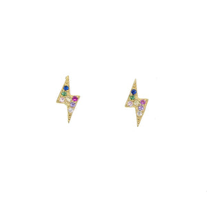 925 Silver Rainbow CZ Stud Earring, Flash Lightning Mini Delicate Second Stud