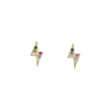925 Silver Rainbow CZ Stud Earring, Flash Lightning Mini Delicate Second Stud