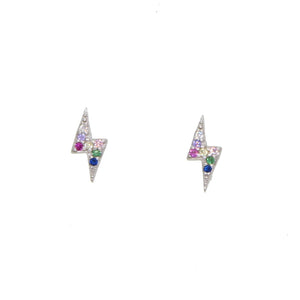 925 Silver Rainbow CZ Stud Earring, Flash Lightning Mini Delicate Second Stud