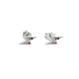 925 Silver Rainbow CZ Stud Earring, Flash Lightning Mini Delicate Second Stud