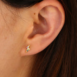 925 Silver Rainbow CZ Stud Earring, Flash Lightning Mini Delicate Second Stud