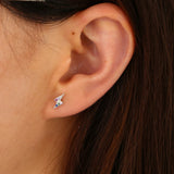 925 Silver Rainbow CZ Stud Earring, Flash Lightning Mini Delicate Second Stud