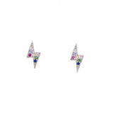 925 Silver Rainbow CZ Stud Earring, Flash Lightning Mini Delicate Second Stud