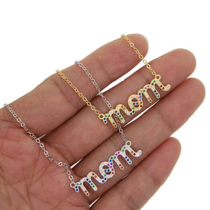 925 Silver Rainbow CZ Initial Letter Pendant Necklace Mom Collar Jewelry