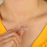 925 Silver Rainbow CZ Initial Letter Pendant Necklace Mom Collar Jewelry
