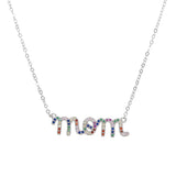 925 Silver Rainbow CZ Initial Letter Pendant Necklace Mom Collar Jewelry