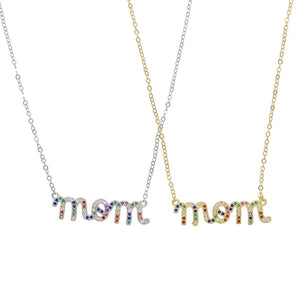 925 Silver Rainbow CZ Initial Letter Pendant Necklace Mom Collar Jewelry