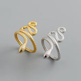 925 Silver Snake Ring with Zircon Cross for Women