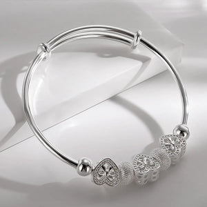 925 Silver Heart Bangle for Women Wedding Accessories Jewelry