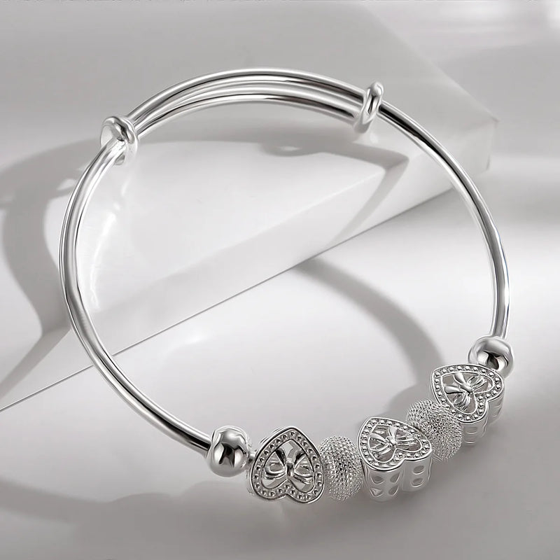 925 Silver Heart Bangle for Women Wedding Accessories Jewelry