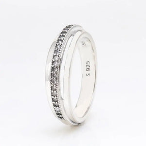 925 Silver Pan Ring Heart Crystal Wedding Party