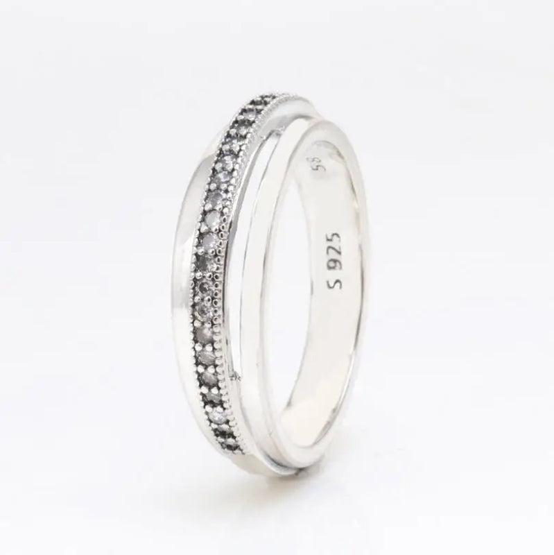 925 Silver Pan Ring Heart Crystal Wedding Party