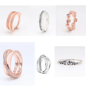 925 Silver Pan Ring Heart Crystal Wedding Party