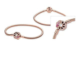 925 Silver Rose Pink Fan Buckle Snake Chain Bracelet