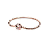925 Silver Rose Pink Fan Buckle Snake Chain Bracelet