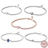 925 Sterling Silver Rose Sparkle Heart Adjustable Bracelet for Charm Beads DIY