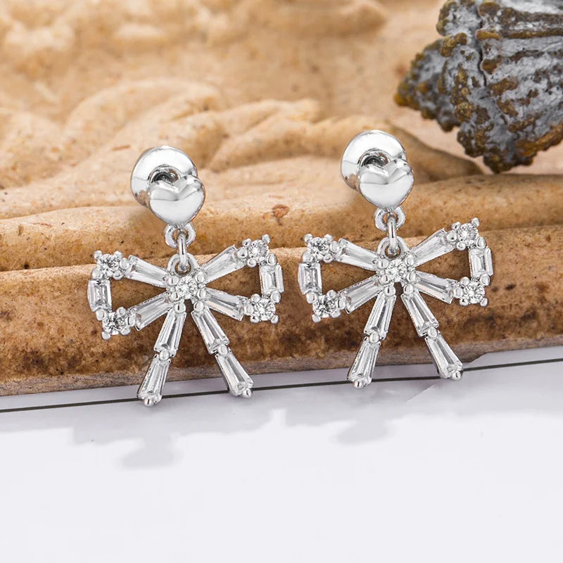 925 Silver Rosette Earrings Diamond Flash Fine Jewelry For Women