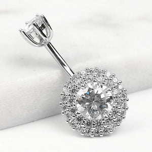 925 Silver Round CZ Belly Button Ring Navel Piercing Body Jewelry