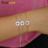 925 Silver Disco CZ Charm Micro Pave Bracelet
