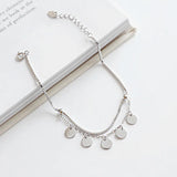 925 Silver Round Charms Anklet Leg Bracelet Double Layered Foot Chains for Women