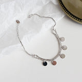 925 Silver Round Charms Anklet Leg Bracelet Double Layered Foot Chains for Women