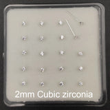 925 Silver Round CZ Nose Pin Stud Piercing Jewelry 20pcs