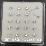 925 Silver Round CZ Nose Pin Stud Piercing Jewelry 20pcs