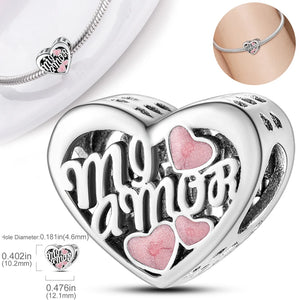 925 Silver Heart Zircon Bracelet Charm Set Jewelry